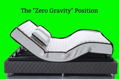 An adjustable bed in the "zero gravity" position